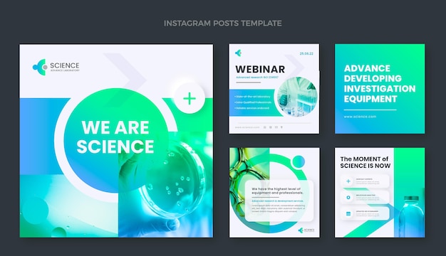 Flat design science instagram posts template