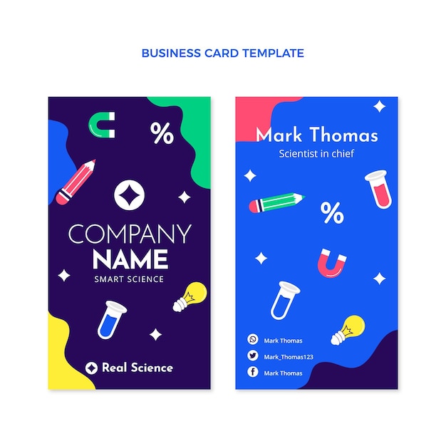 Flat design science vertical business card