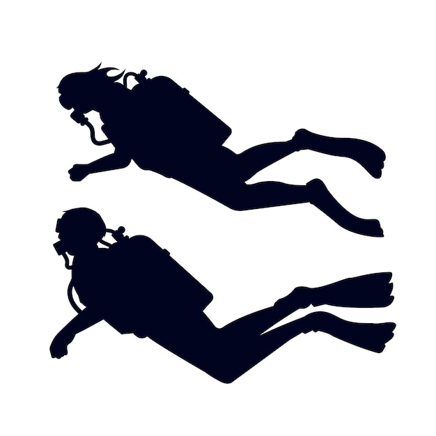 Flat design scuba diver silhouette illustration