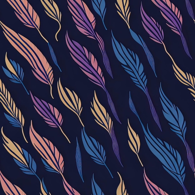 Flat Design Seamless Pattern of Colorful Feathers