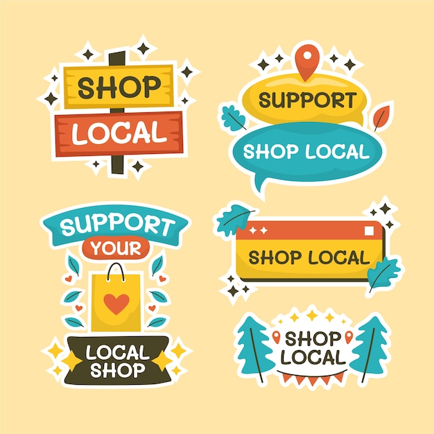 Flat design shop local sticker set