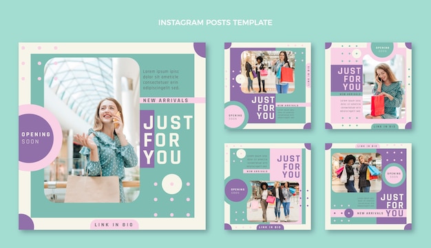 Flat design shopping center instagram posts