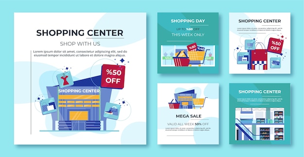 Flat design shopping center instagram posts