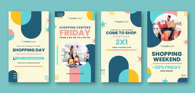 Flat design shopping center instagram stories