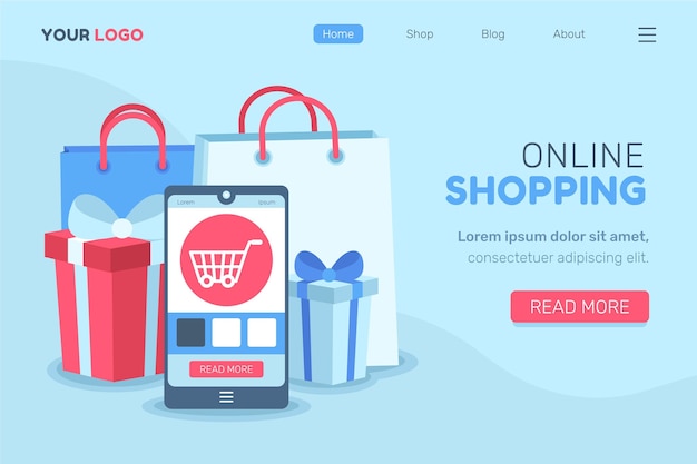 Flat design shopping online landing page