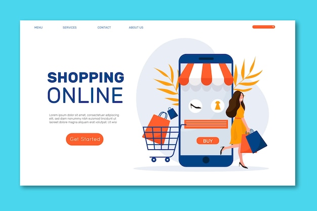 Flat design shopping online landing page