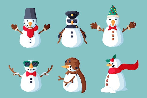 Flat design snowman character pack illustration