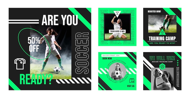 Flat design soccer instagram post