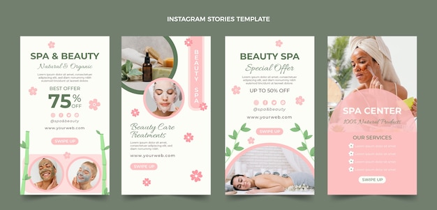 Flat design spa and beauty center instagram stories