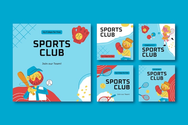 Flat design sport club instagram posts