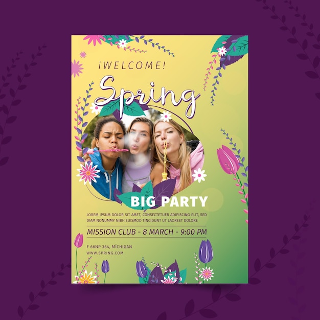 Flat design spring a5 vertical flyer template