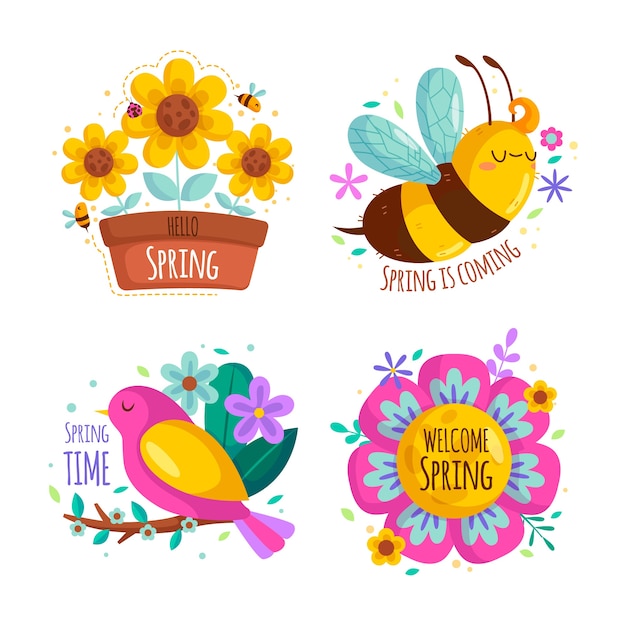 Flat design spring label set