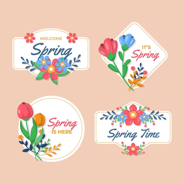 Flat design spring label set