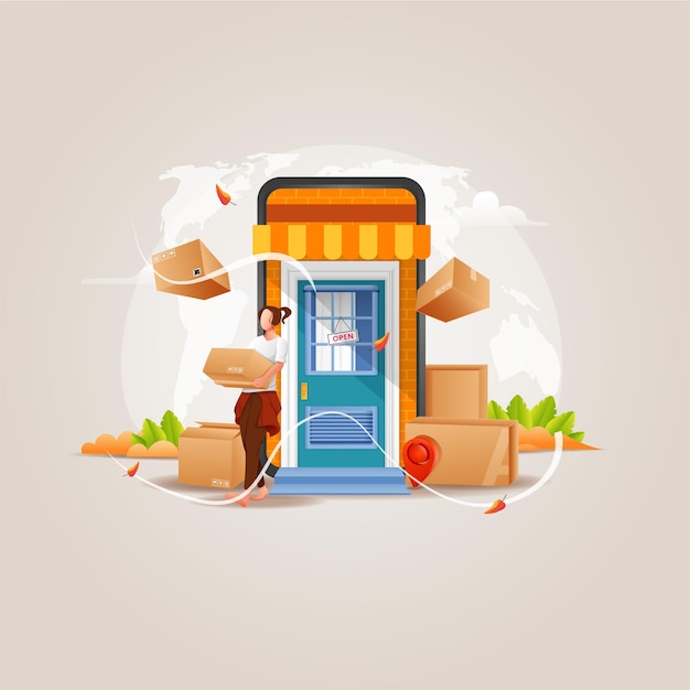 flat design Starting a business from a mobile phone