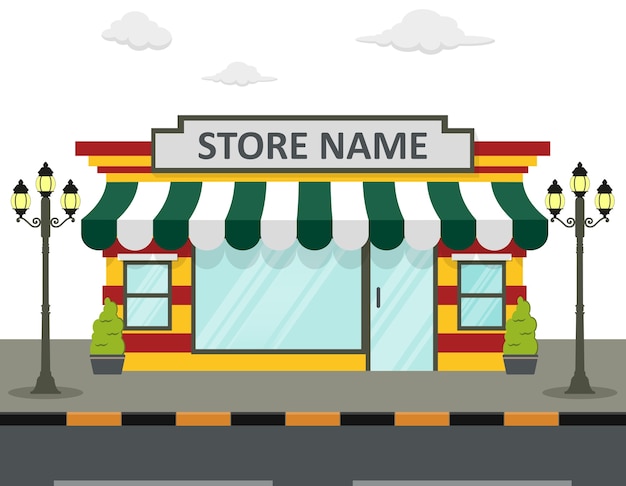 Flat design store front with place for name