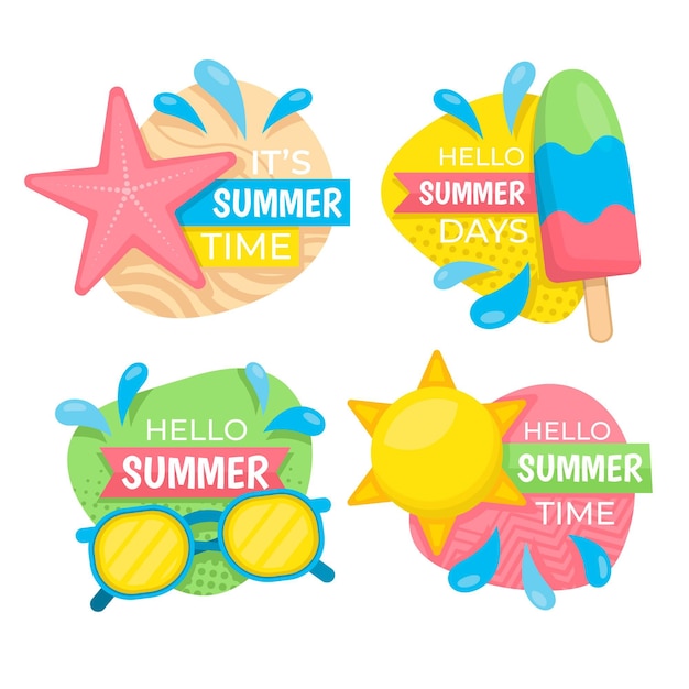 Flat design summer badges collection