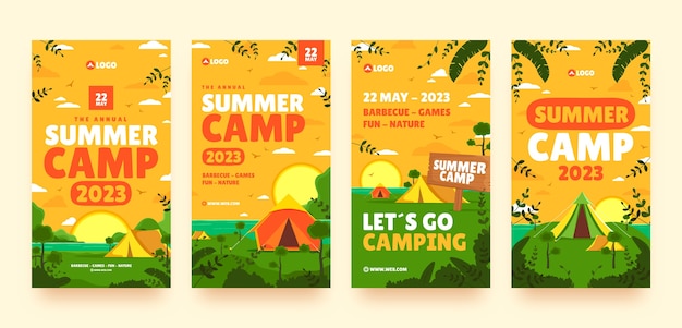 Flat design summer camp instagram stories