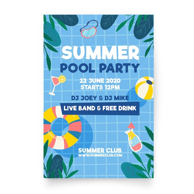 Flat design summer party poster