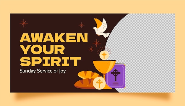 Flat design sunday service horizontal banner