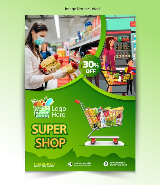 Vector flat design supermarket poster template