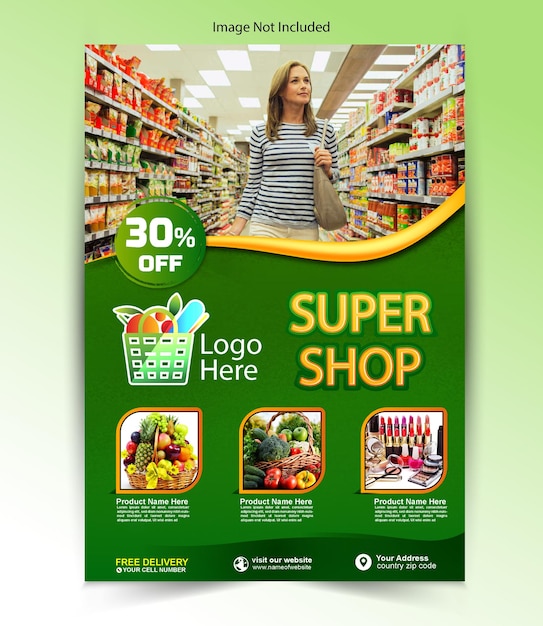 Vector flat design supermarket poster template