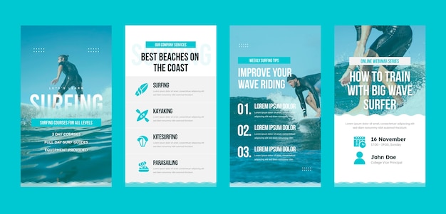 Flat design surfing instagram stories template