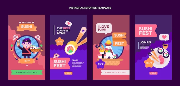 Flat design sushi fest instagram stories