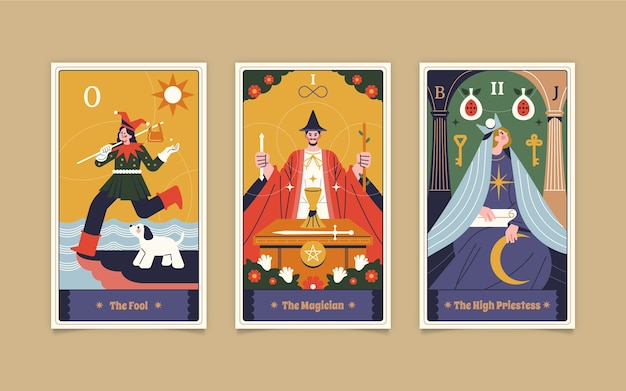 Vector flat design tarot cards illustrations