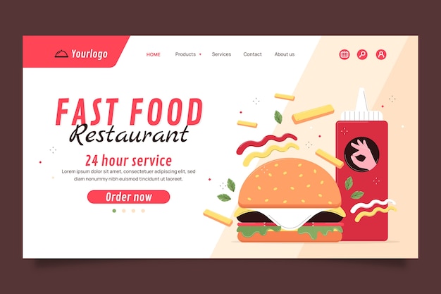 Flat design tasty food restaurant landing page