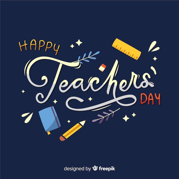 Flat design teachers day with lettering