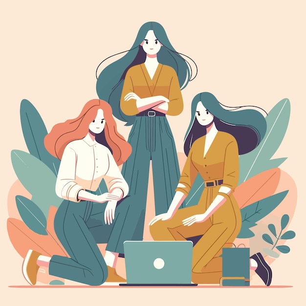 a flat design of teamwork woman with their responsible