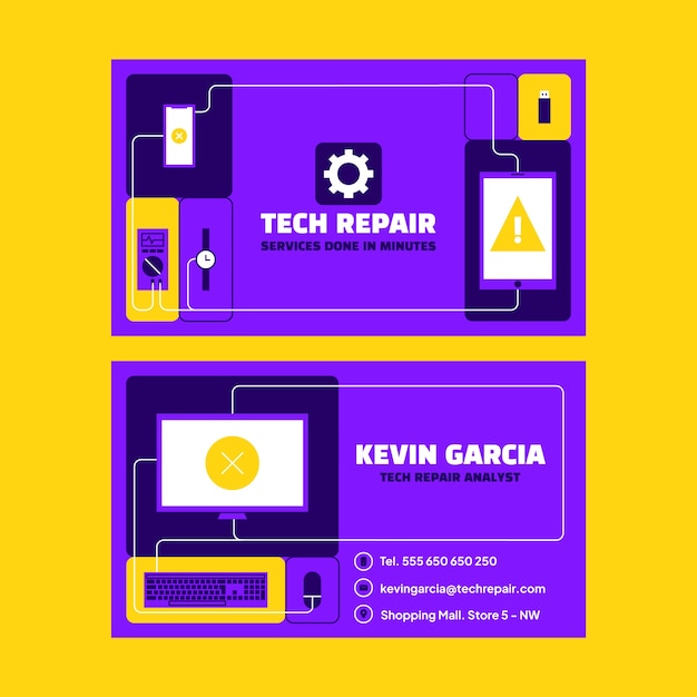 Flat design tech repair horizontal business card