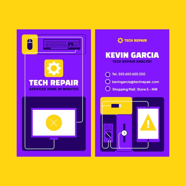 Flat design tech repair vertical business card