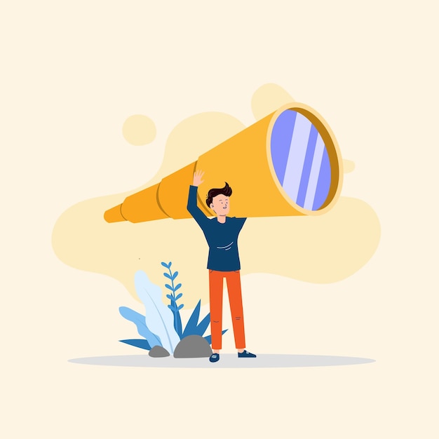 Flat design telescope with flat design illustration business