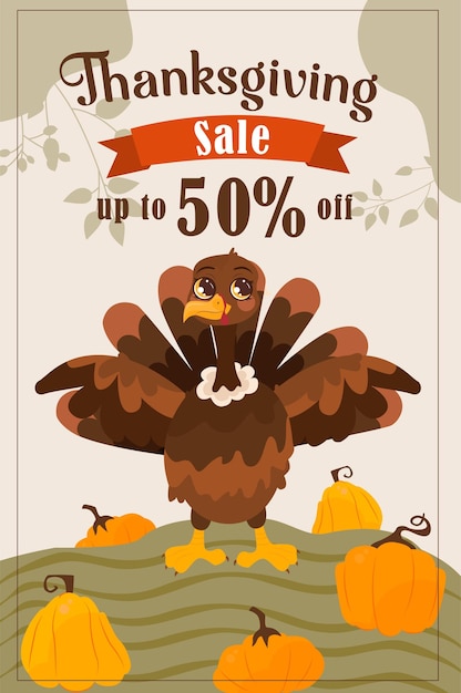 Flat design thanksgiving background with discount turkey