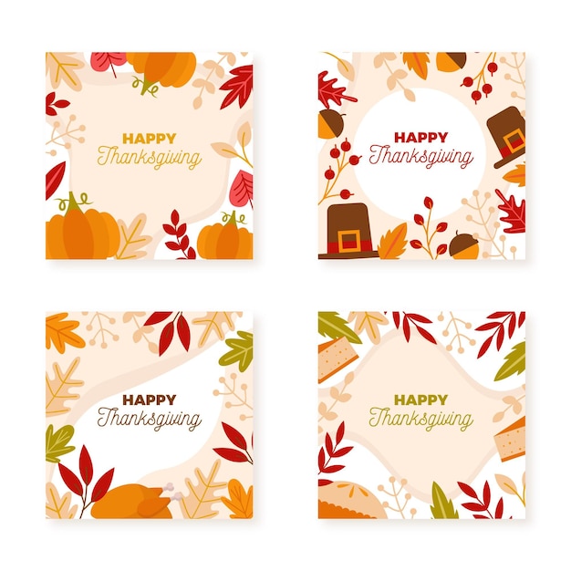 Flat design thanksgiving instagram posts