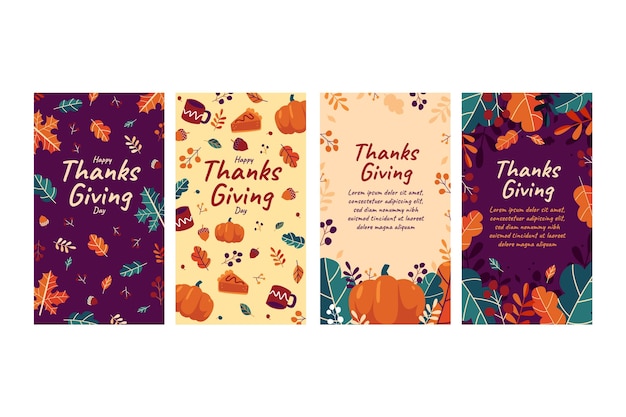 Flat design thanksgiving instagram stories collection