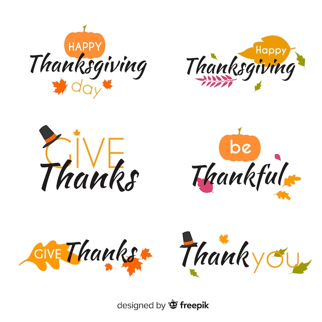 Flat design thanksgiving label collection