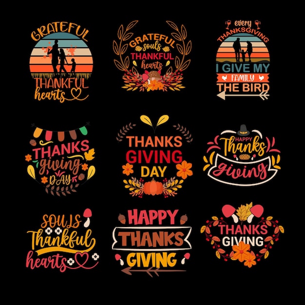 Vector flat design thanksgiving tshirt thanksgiving set of happy thanksgiving typography tshirt