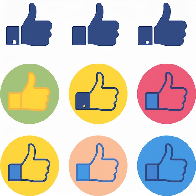 Flat design thumbs up icons with bold colors