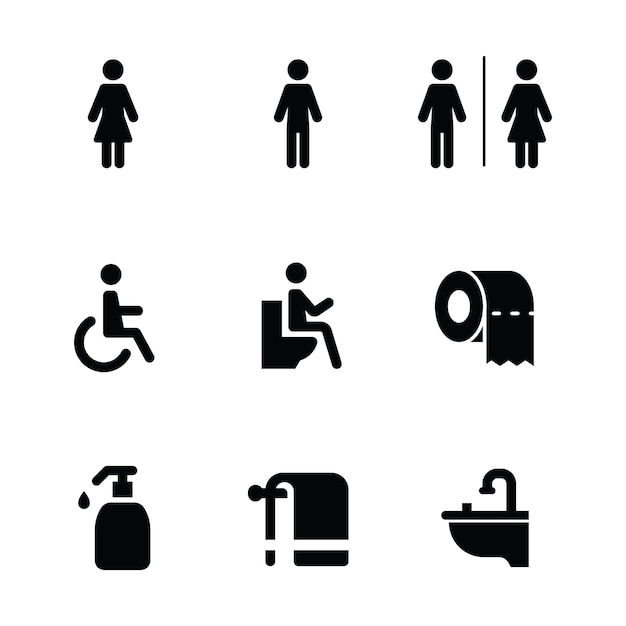 Flat design toilet icons set