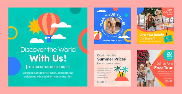 Flat design travel agency instagram posts