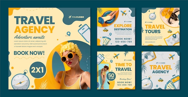 Flat design travel agency instagram posts