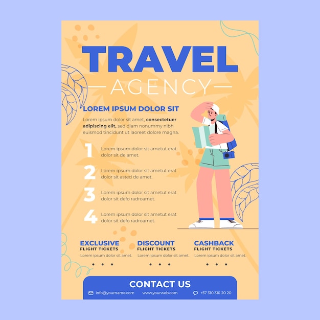 Flat design travel agency poster template