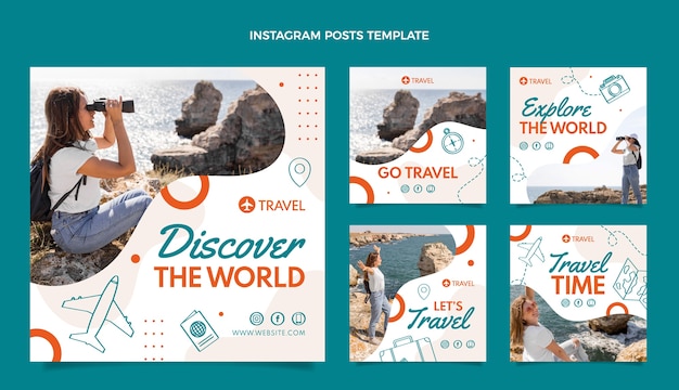 Vector flat design travel instagram post collection