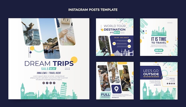 Flat design travel instagram post template