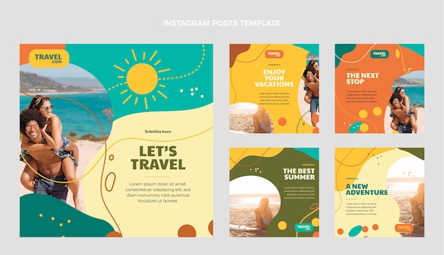 Flat design travel instagram posts