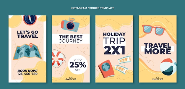 Flat design travel instagram stories collection