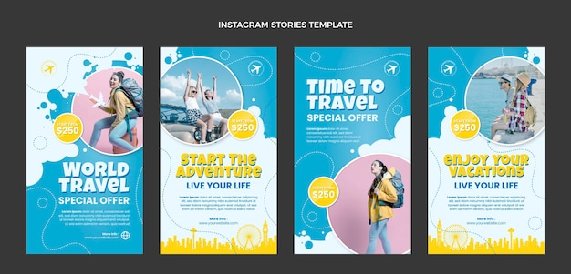 Flat design travel instagram stories template