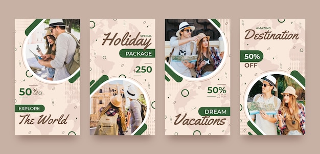 Flat design travel instagram stories template